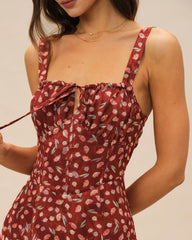 Wine Red Floral Slip Midi Dress | Rihoas
