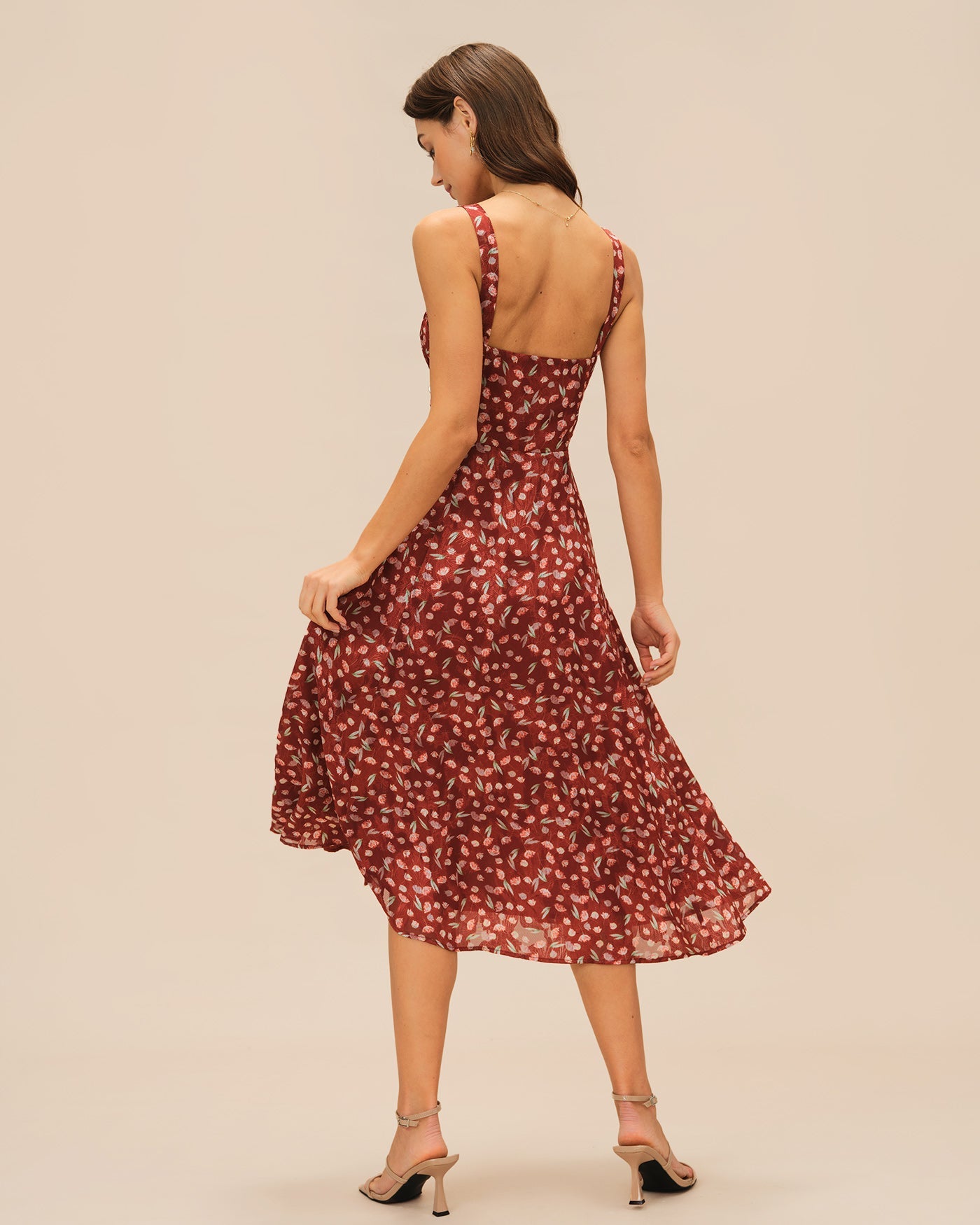 Wine Red Floral Slip Midi Dress | Rihoas