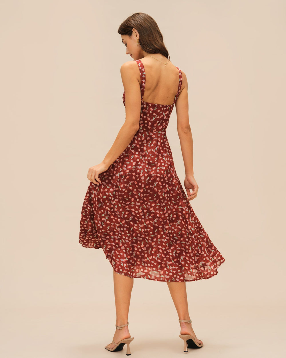 Wine Red Floral Slip Midi Dress | Rihoas