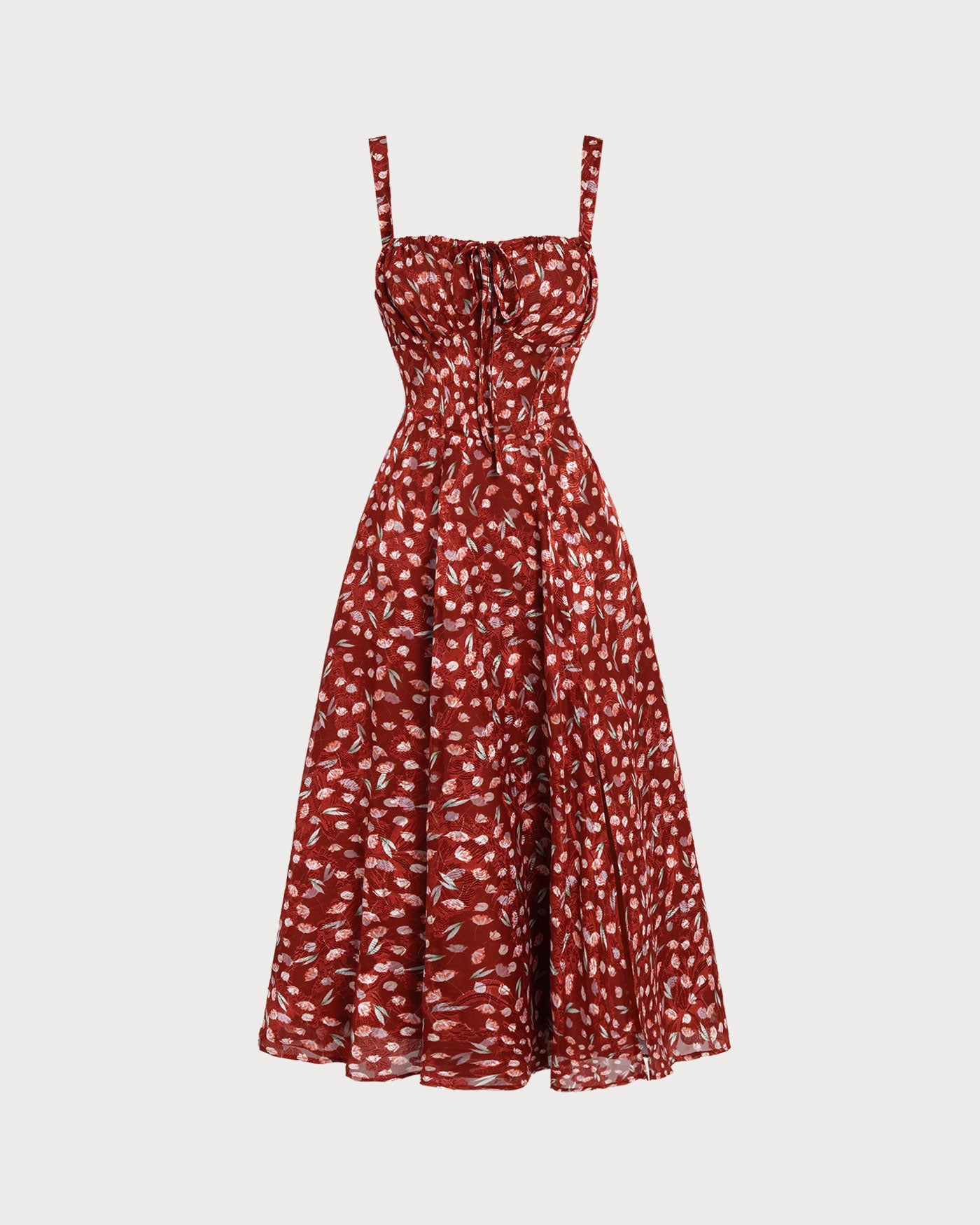 Wine Red Floral Slip Midi Dress | Rihoas