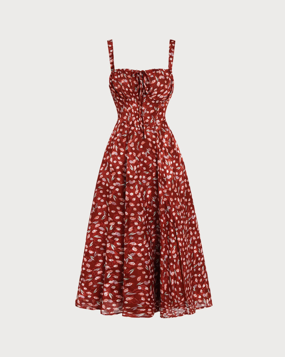 Wine Red Floral Slip Midi Dress | Rihoas
