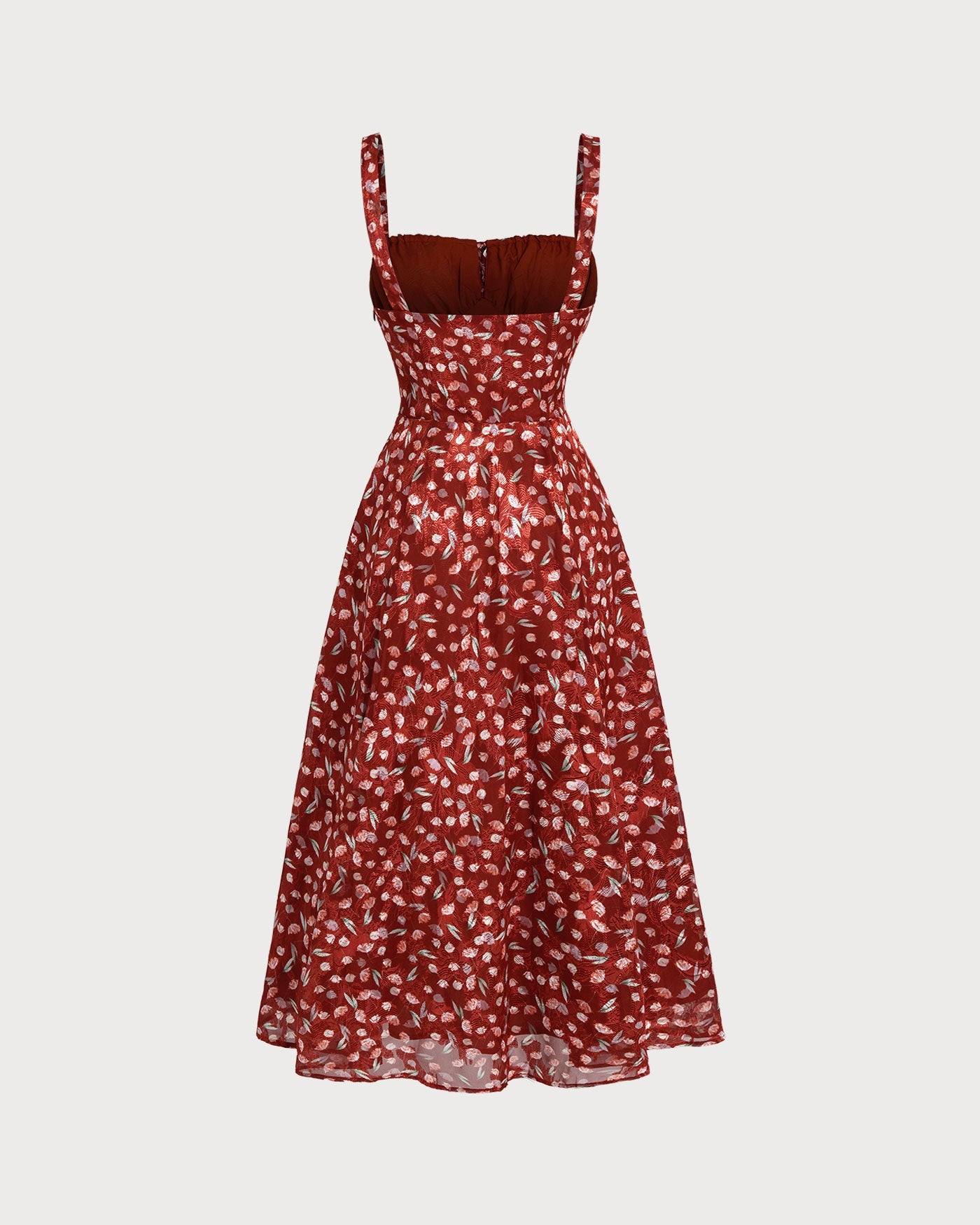 Wine Red Floral Slip Midi Dress | Rihoas