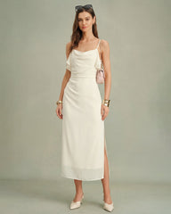 Apricot Ruffle Slip Chiffon Midi Dress | Rihoas