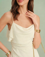 Apricot Ruffle Slip Chiffon Midi Dress | Rihoas