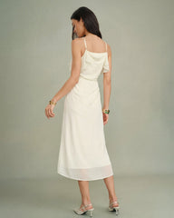 Apricot Ruffle Slip Chiffon Midi Dress | Rihoas