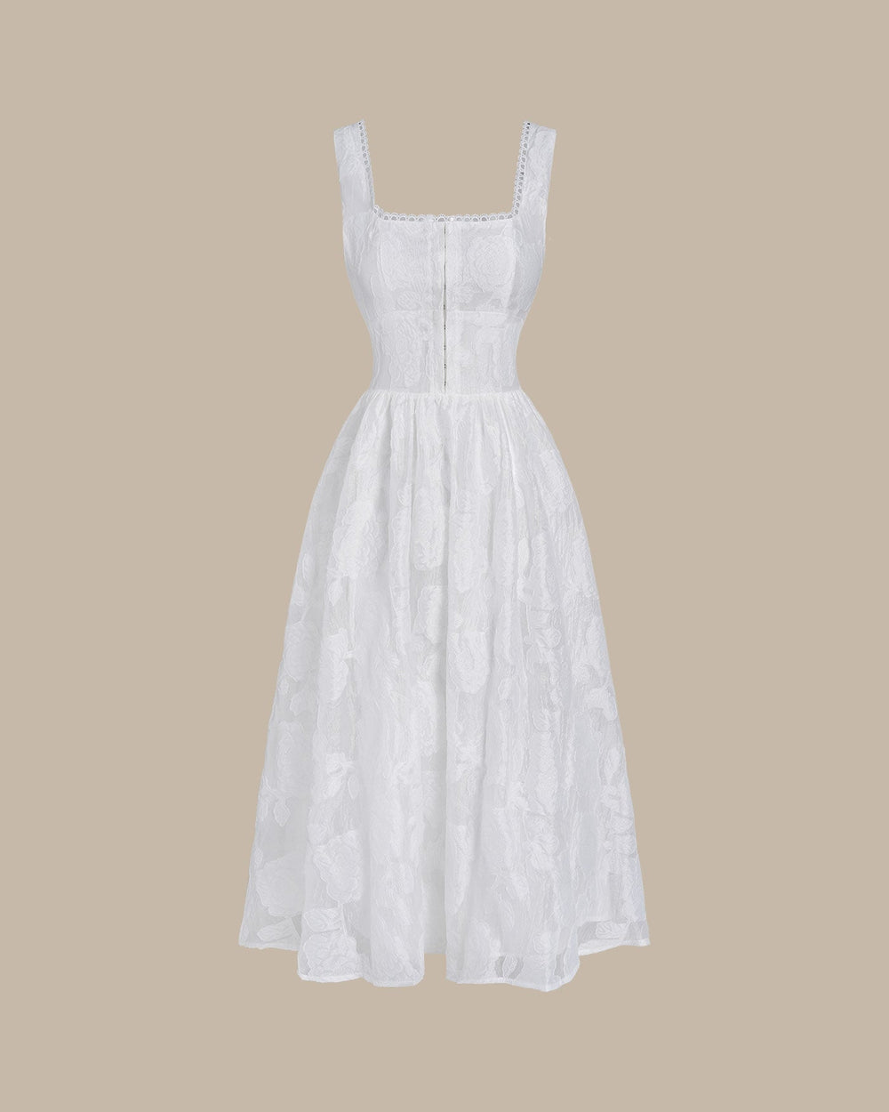 White Jacquard Shirred Slip Midi Dress | Rihoas