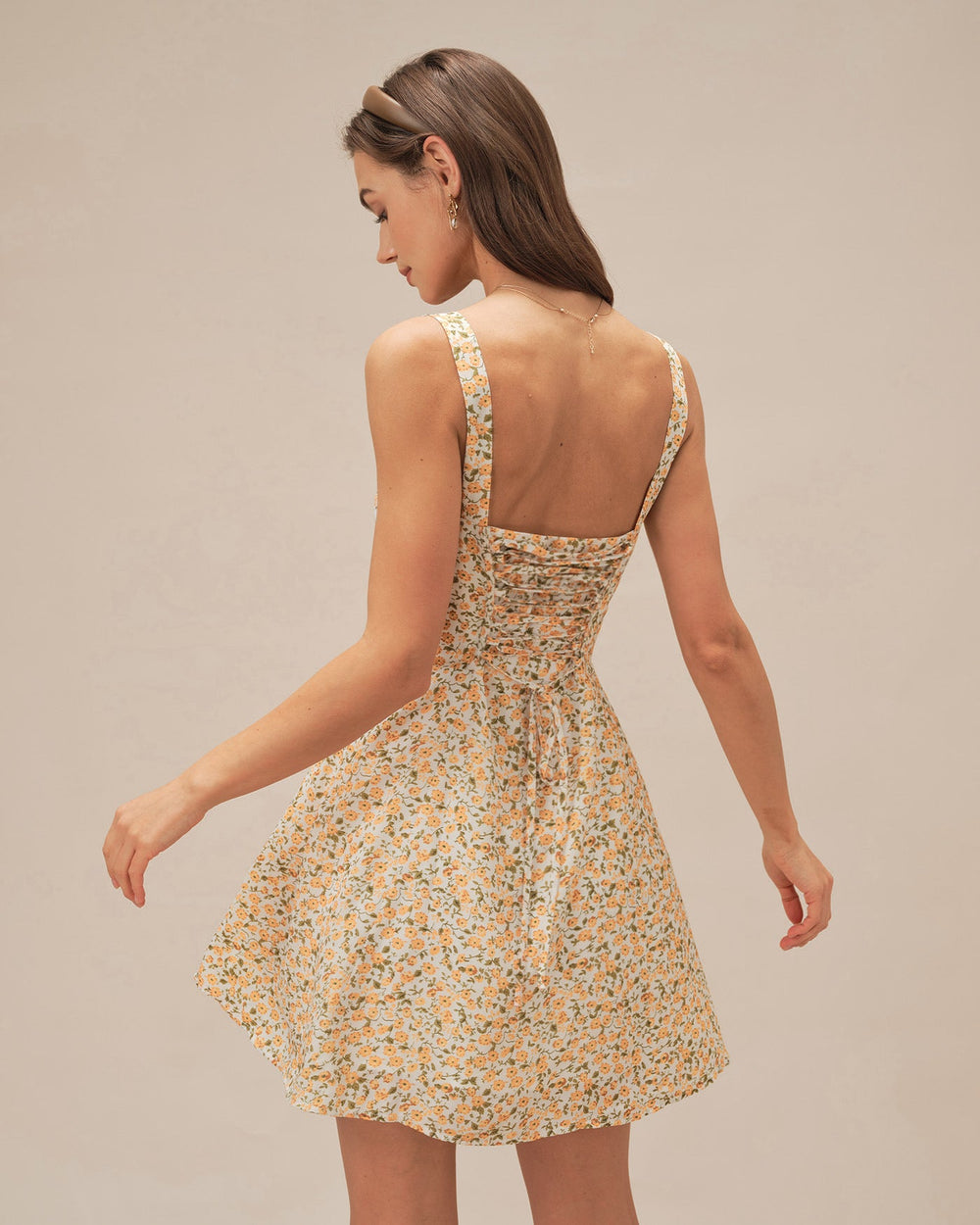 Yellow Floral Strap Mini Dress | Rihoas