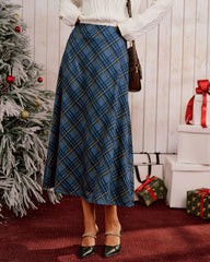 Blue Plaid A-Line Midi Skirt | Rihoas