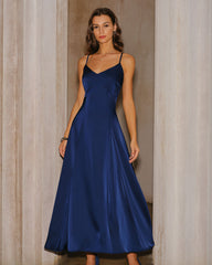 Navy A-Line Slip Maxi Dress | Rihoas