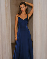 Navy A-Line Slip Maxi Dress | Rihoas