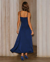 Navy A-Line Slip Maxi Dress | Rihoas