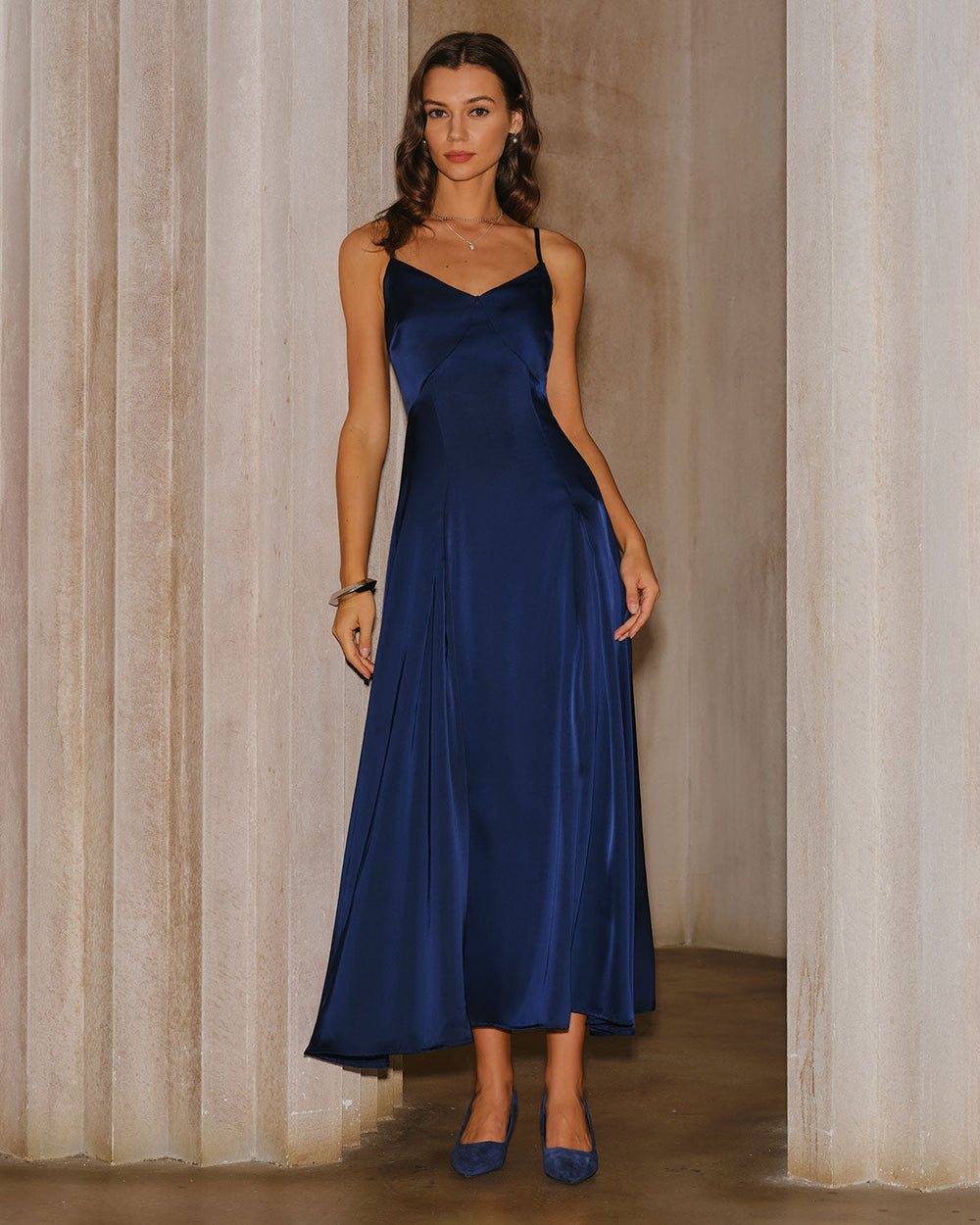 Navy A-Line Slip Maxi Dress | Rihoas