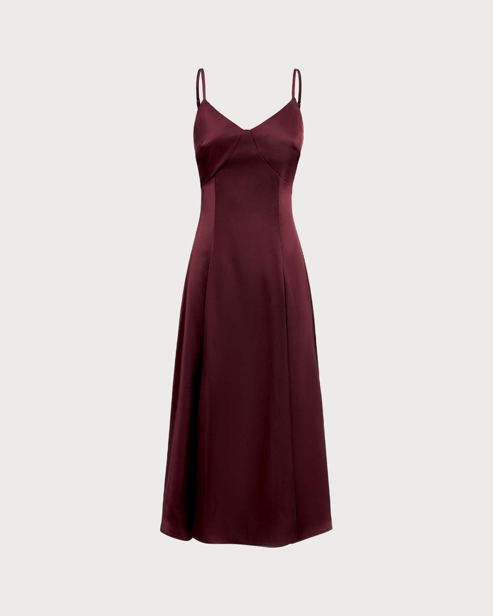 Wine Red Satin A-Line Slip Maxi Dress | Rihoas