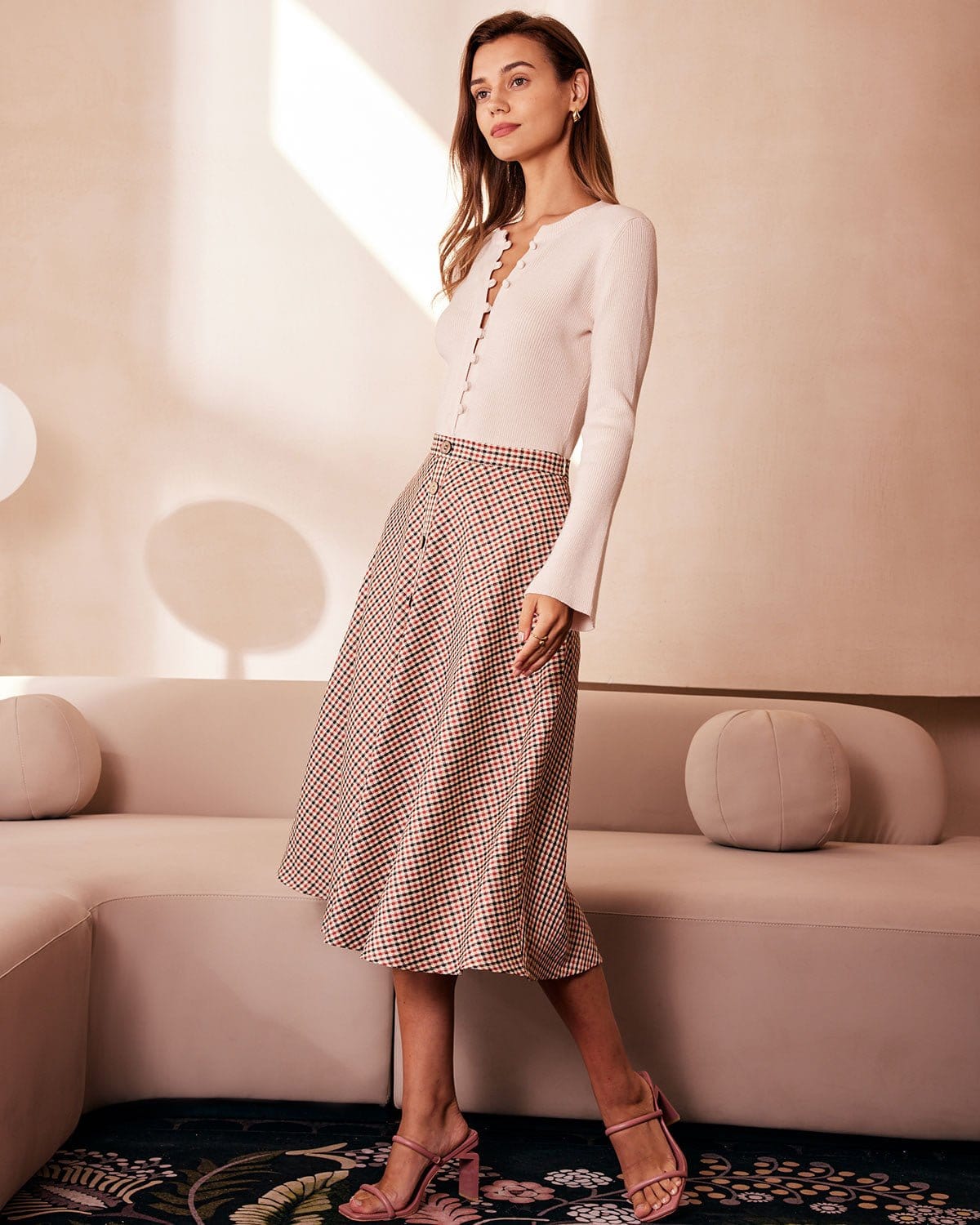The Apricot Round Neck Button Up Knit Top | Rihoas