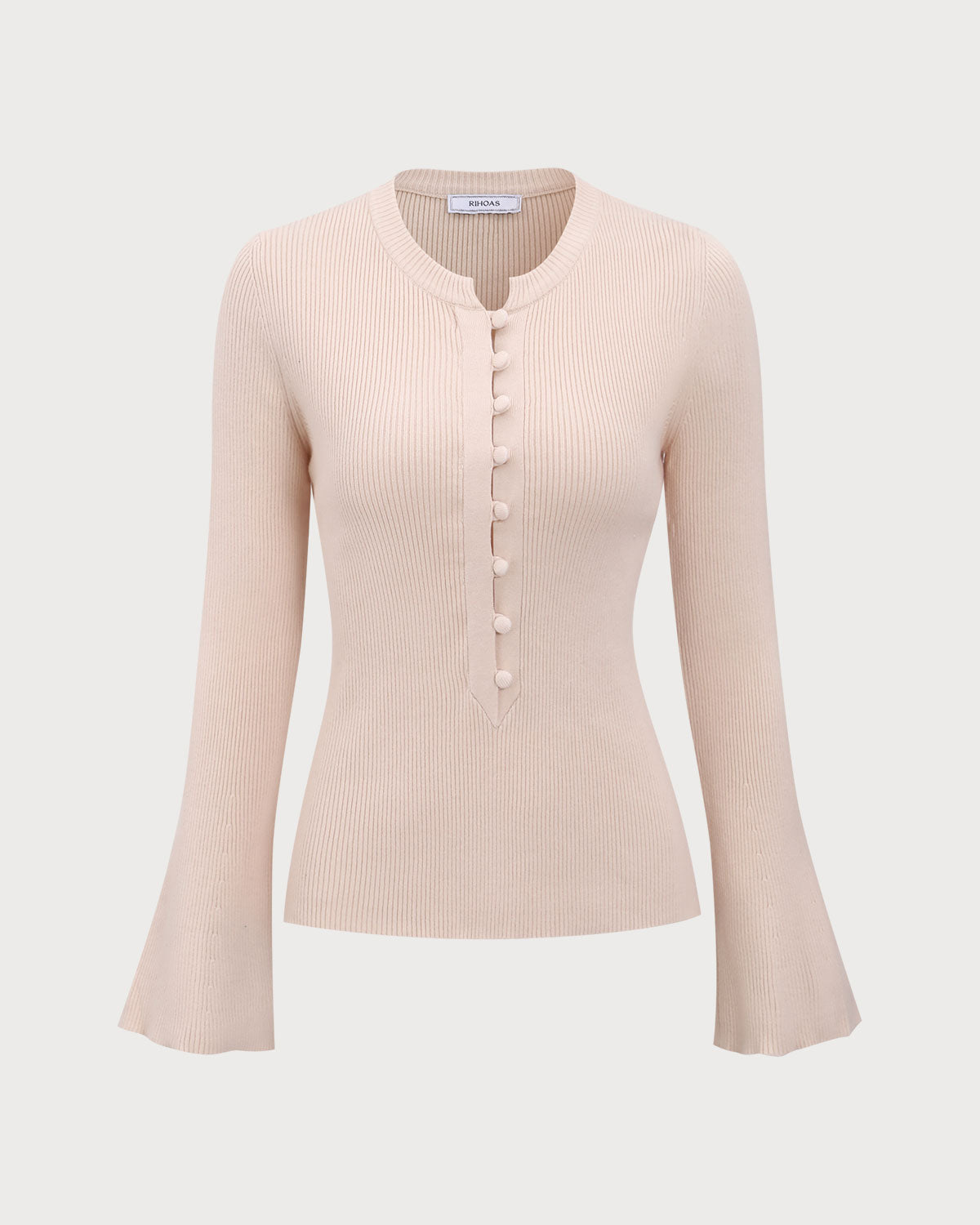 The Apricot Round Neck Button Up Knit Top | Rihoas