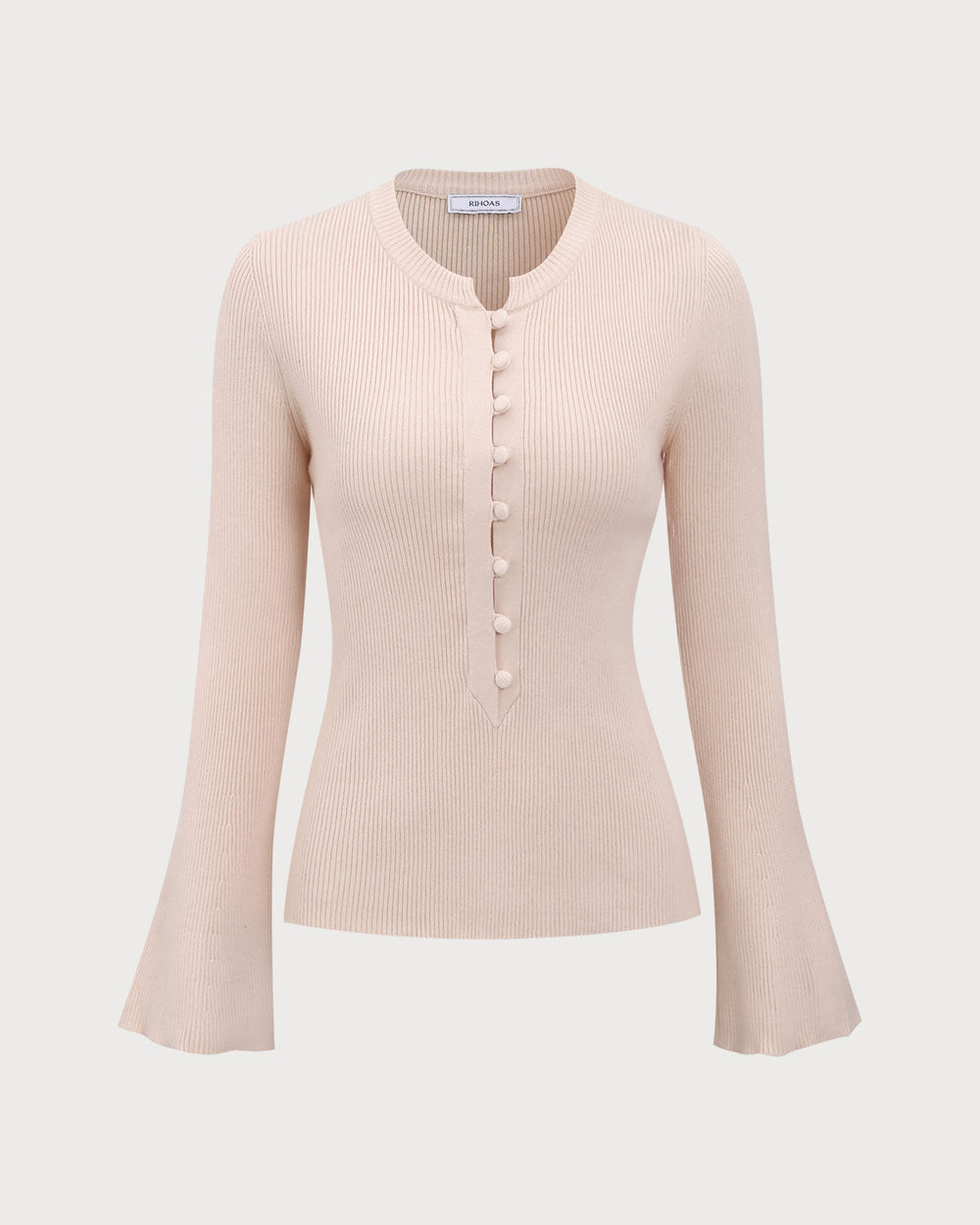 The Apricot Round Neck Button Up Knit Top | Rihoas