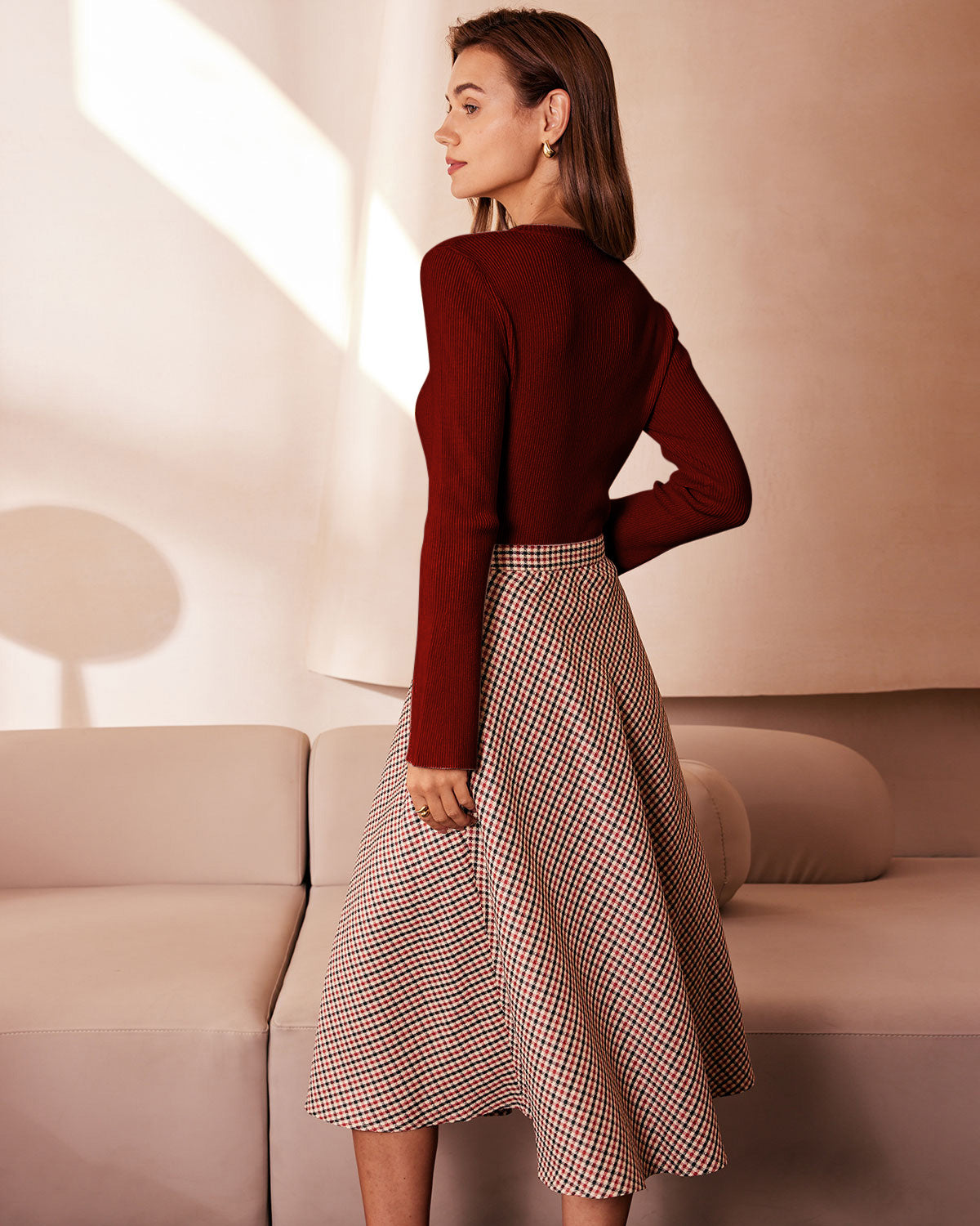 Red Bell Sleeve Ribbed Knit Tee | Rihoas