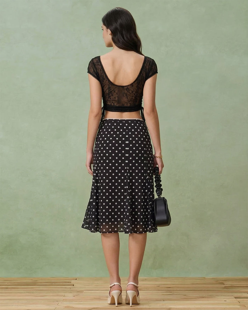 Black Polka Dot Mermaid Midi Skirt | Rihoas