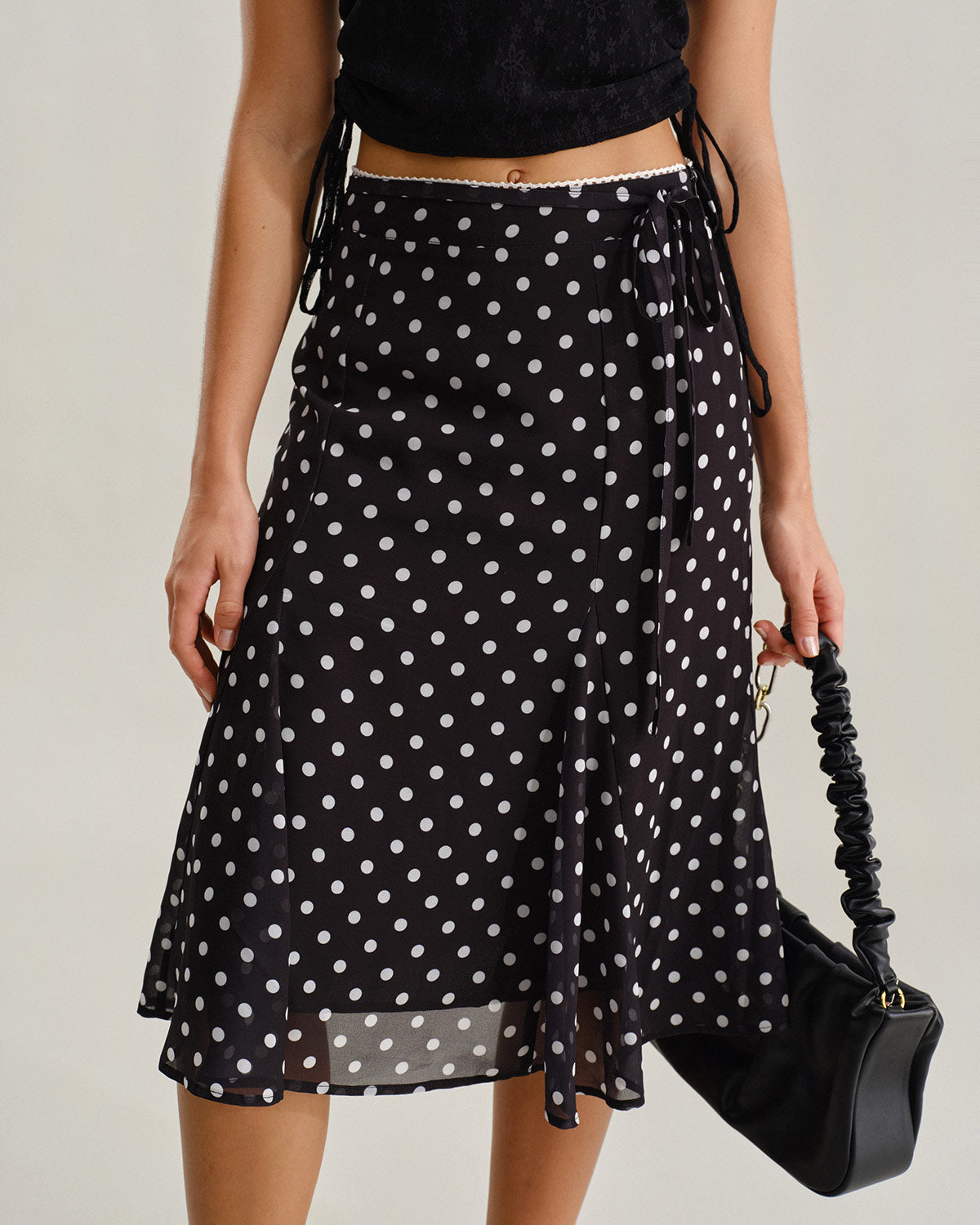 Black Polka Dot Mermaid Midi Skirt | Rihoas