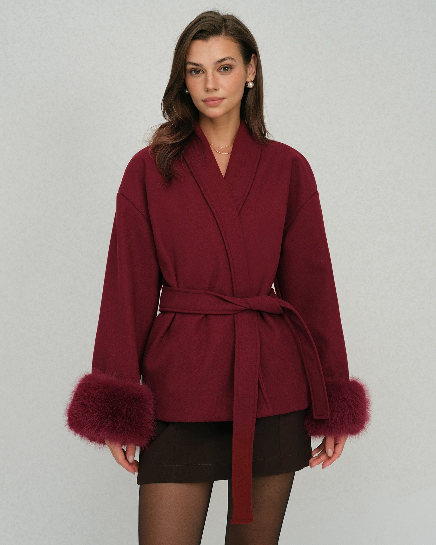 Wine Red Drawstring Jacket | Rihoas