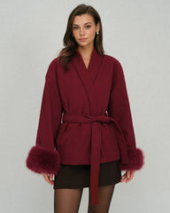 Wine Red Drawstring Jacket | Rihoas