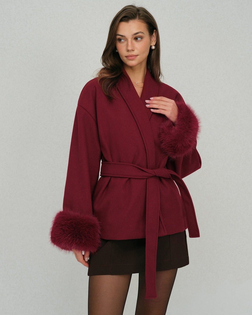 Wine Red Drawstring Jacket | Rihoas