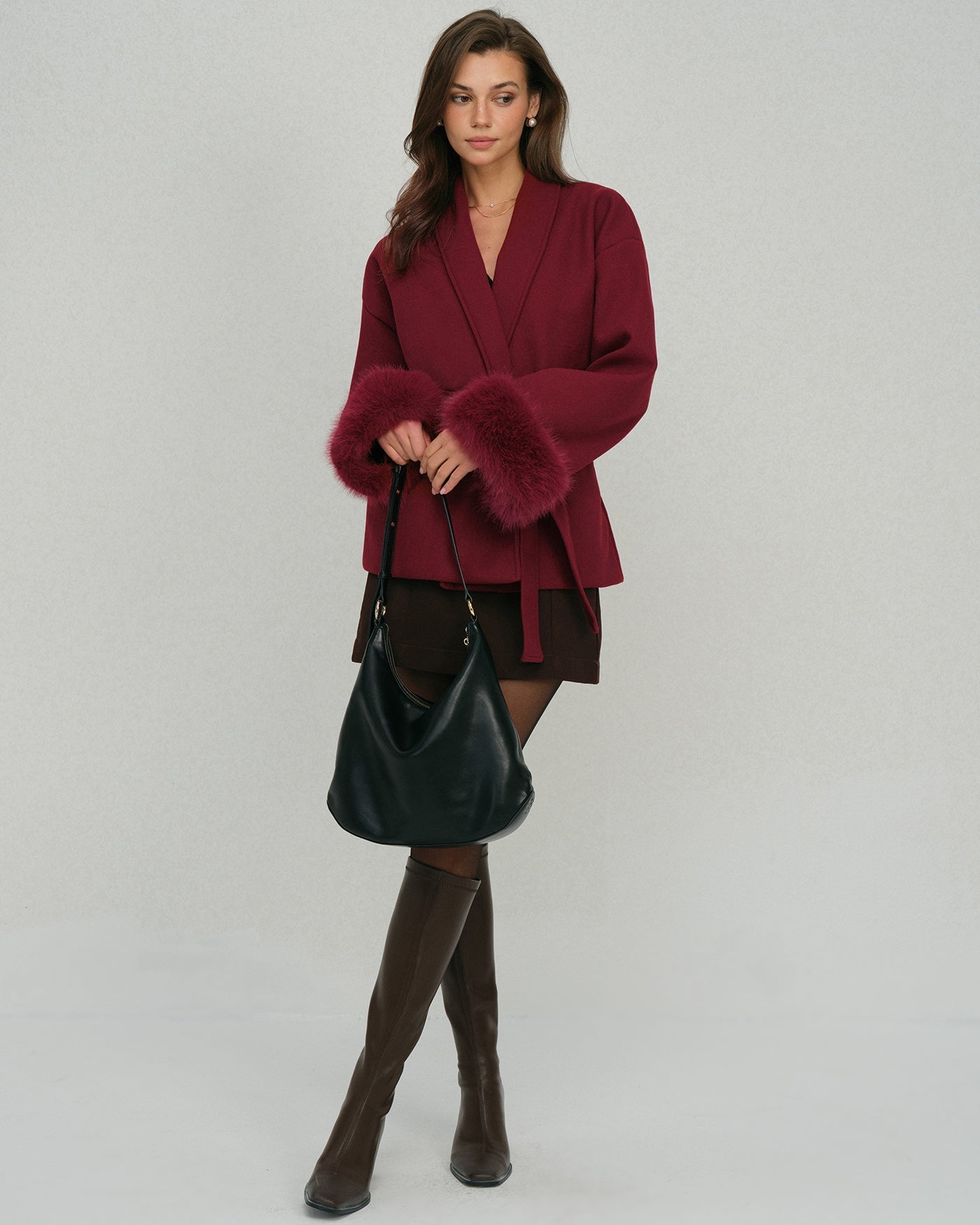 Wine Red Drawstring Jacket | Rihoas