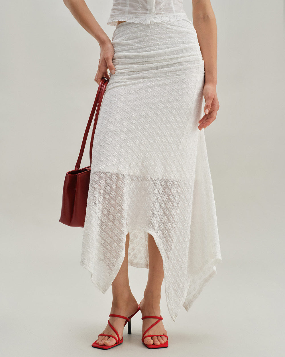 White Jacquard Mermaid Midi Skirt | Rihoas