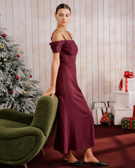 Wine Red The Shoulder Maxi Dress | Rihoas