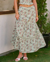 Green Floral A-Line Midi Skirt | Rihoas