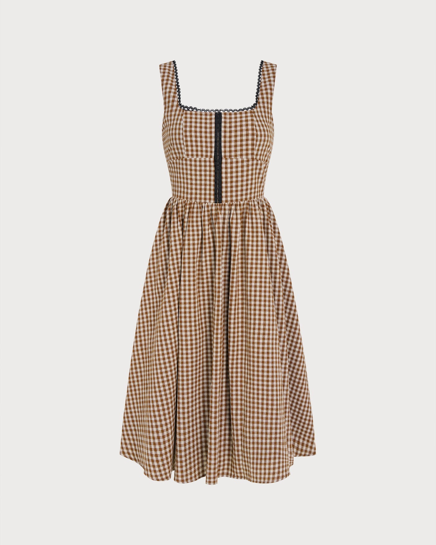 Brown Plaid Sleeveless Midi Dress | Rihoas