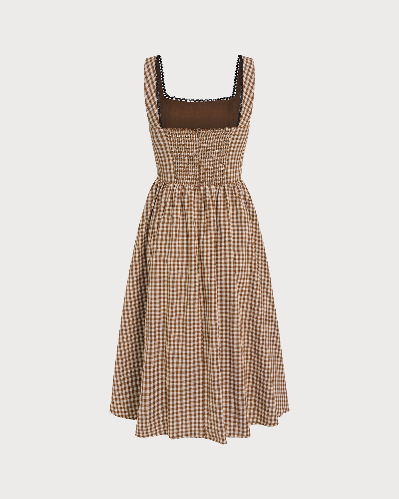 Brown Plaid Sleeveless Midi Dress | Rihoas