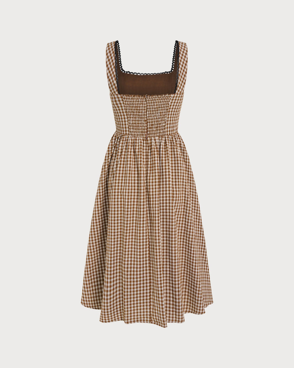 Brown Plaid Sleeveless Midi Dress | Rihoas