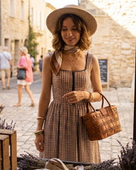 Brown Plaid Sleeveless Midi Dress | Rihoas