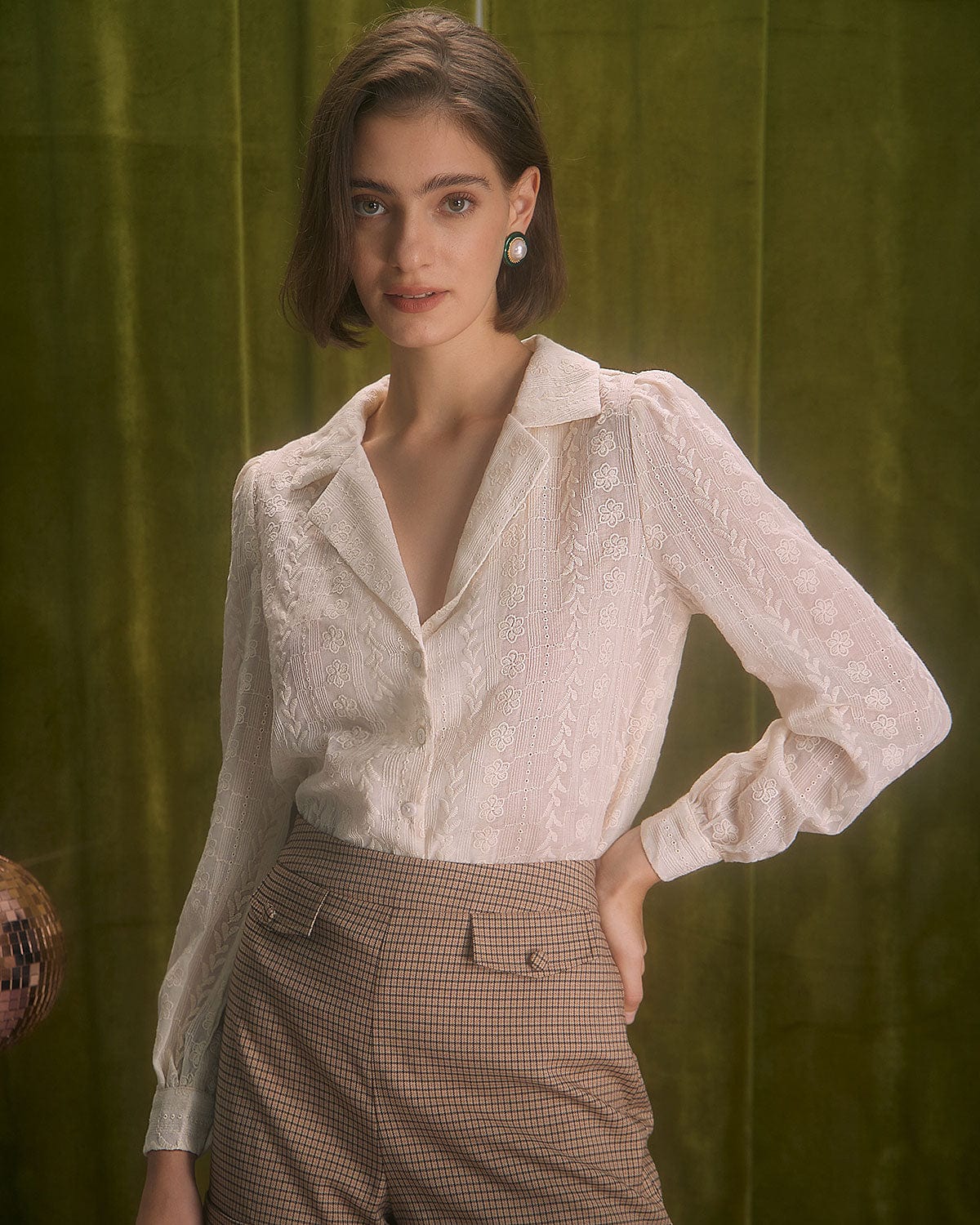 The Apricot Lapel Floral Embroidery Blouse | Rihoas