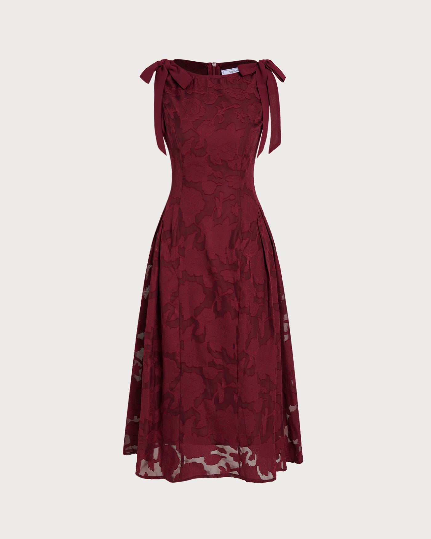 Red Jacquard Chiffon Midi Dress | Rihoas