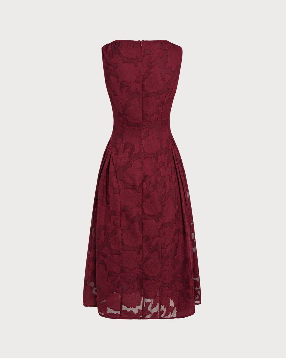 Red Jacquard Chiffon Midi Dress | Rihoas