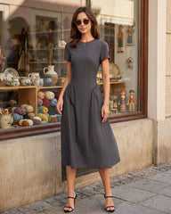 Round Neck Midi Dress | Rihoas