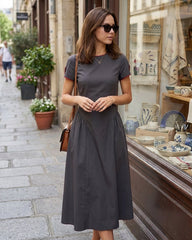 Round Neck Midi Dress | Rihoas