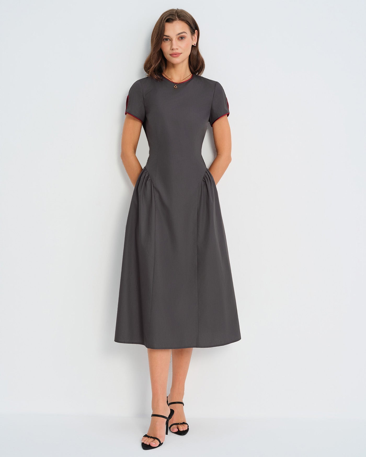 Round Neck Midi Dress | Rihoas