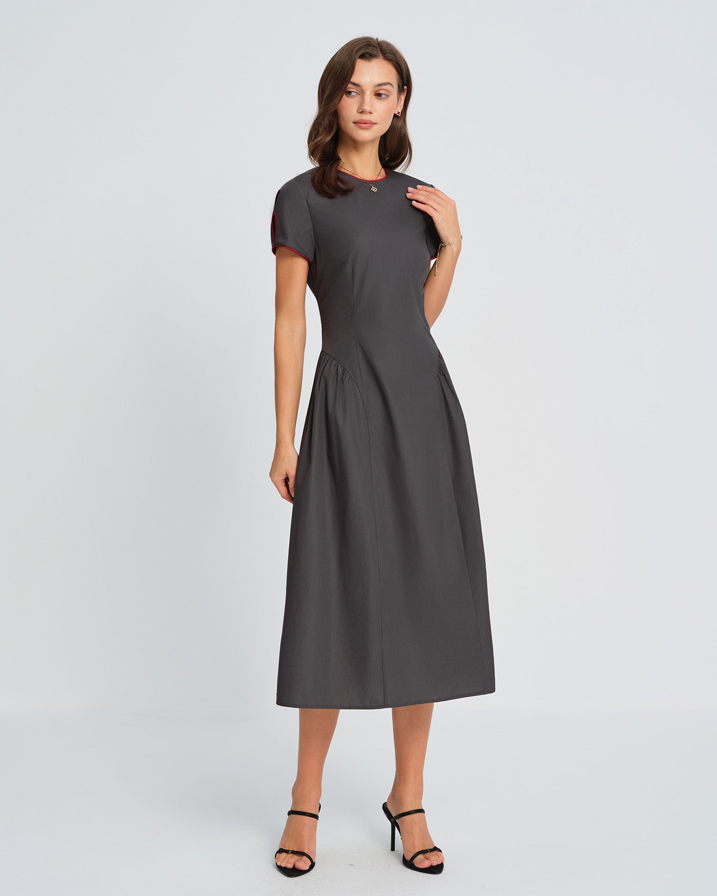 Round Neck Midi Dress | Rihoas