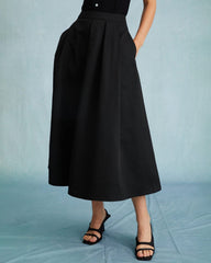 The Black High Waisted Pleated Midi Skirt | Rihoas