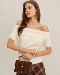 Beige The Shoulder Knit Tee | Rihoas
