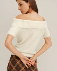 Beige The Shoulder Knit Tee | Rihoas