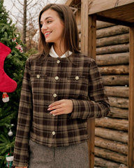 Brown Plaid Single Breasted Jacket | Rihoas