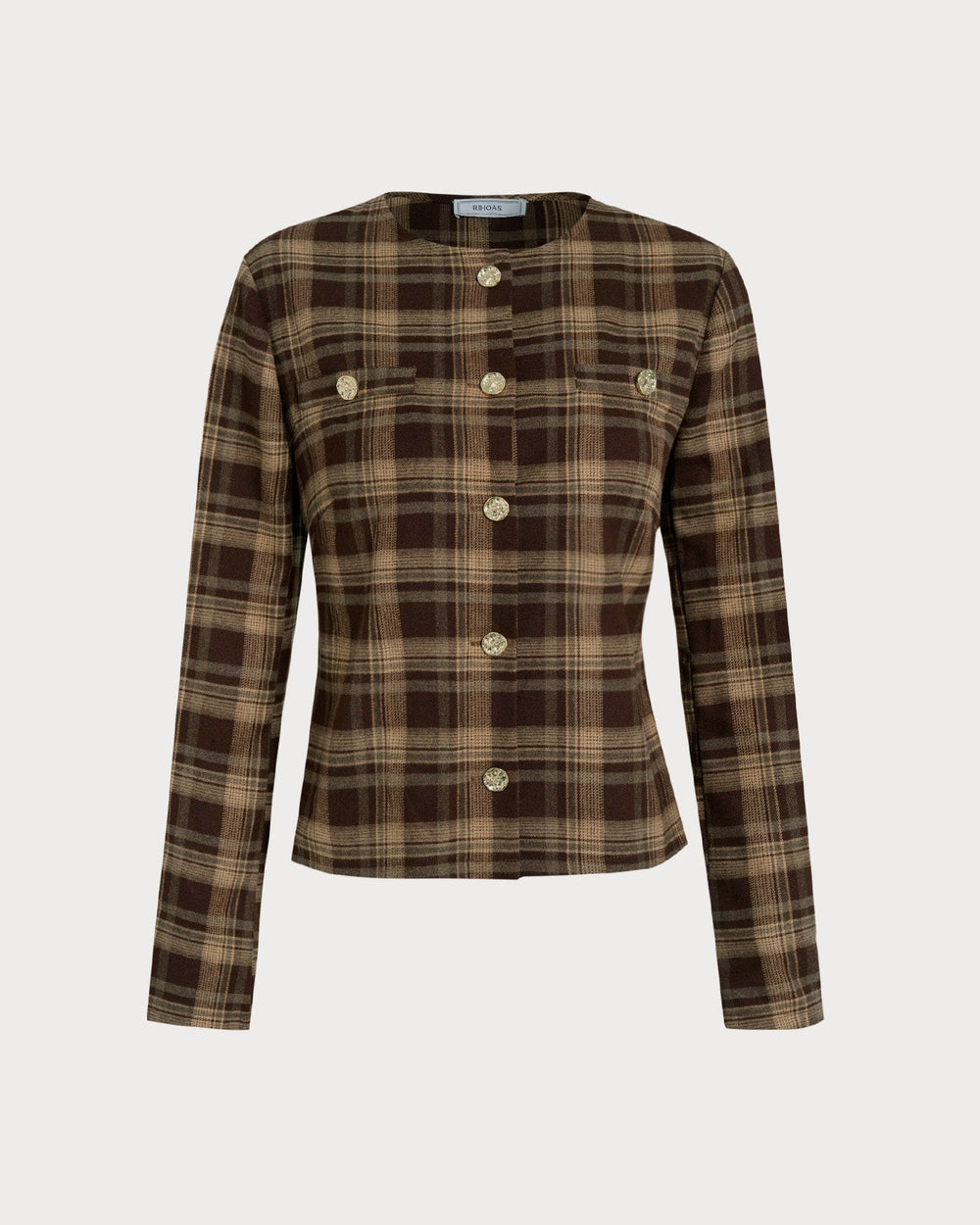 Brown Plaid Single Breasted Jacket | Rihoas