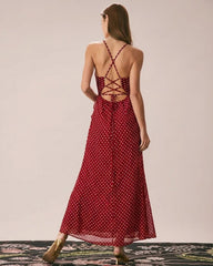 Red Polka Dot Slip Maxi Dress | Rihoas