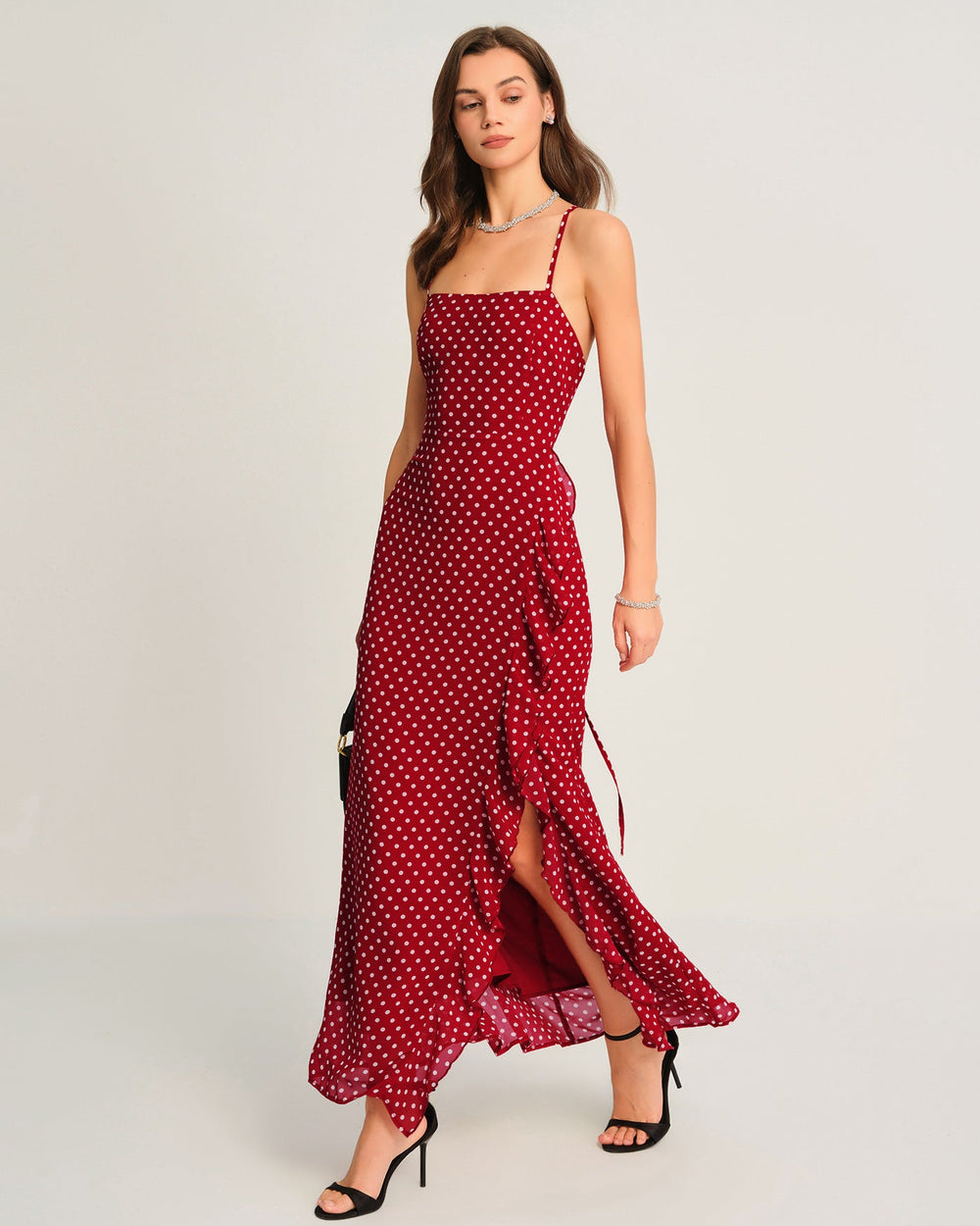 Red Polka Dot Slip Maxi Dress | Rihoas