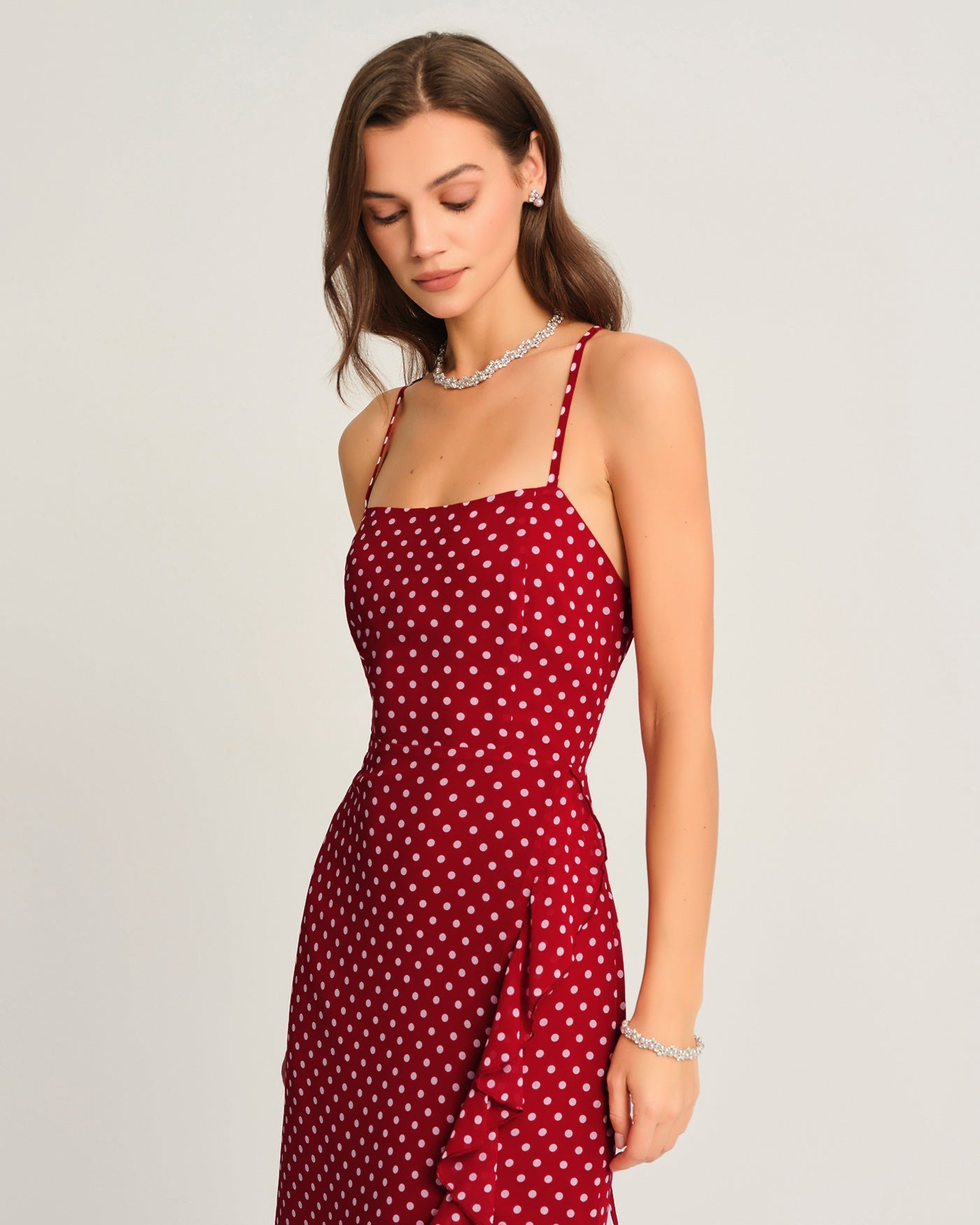 Red Polka Dot Slip Maxi Dress | Rihoas