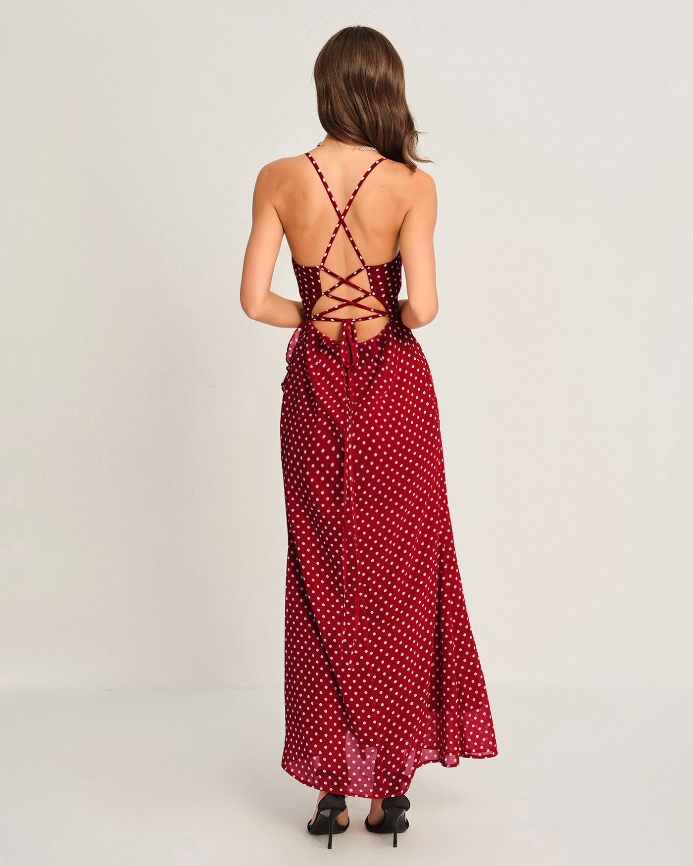 Red Polka Dot Slip Maxi Dress | Rihoas